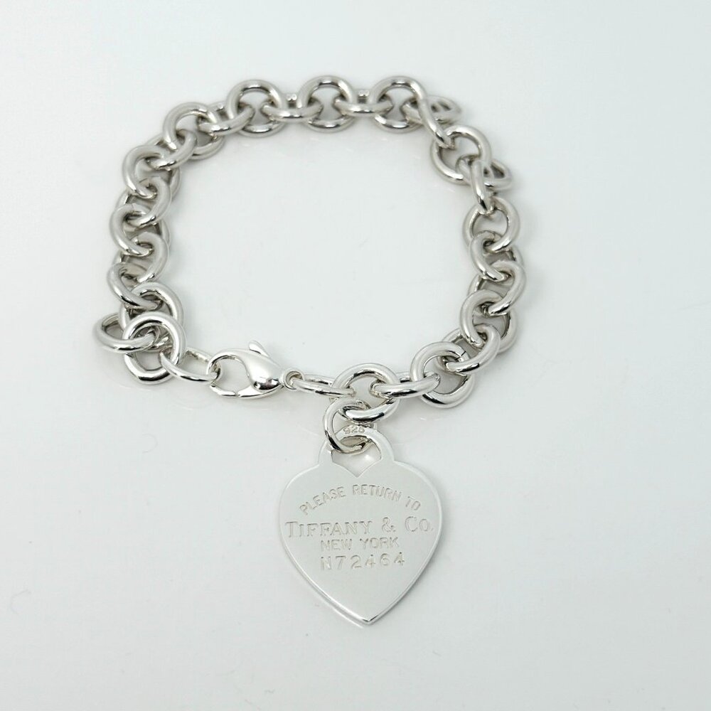 8.75" Please Return to Tiffany New York Extra Large Heart Tag Charm Bracelet - Picture 1 of 9
